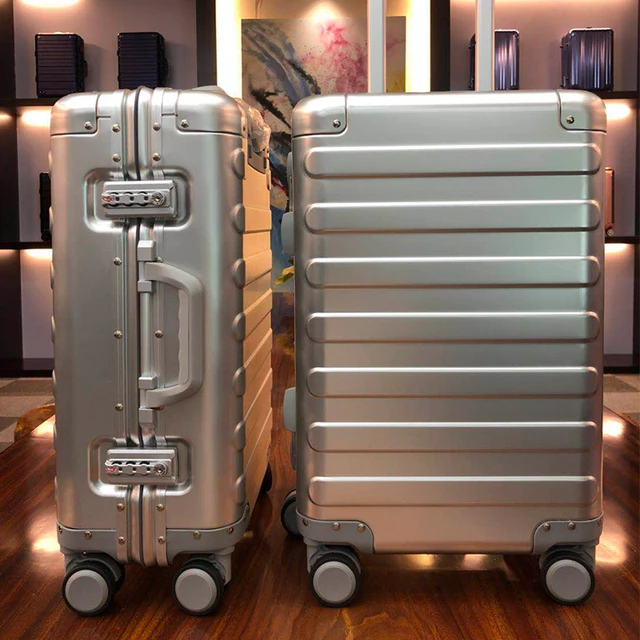 100% Aluminum Alloy Business Travel Hard Shell Spinner Pull Rod Box TSA Lock Cabin Trolley Suitcase 20"24inch Carry on Luggage