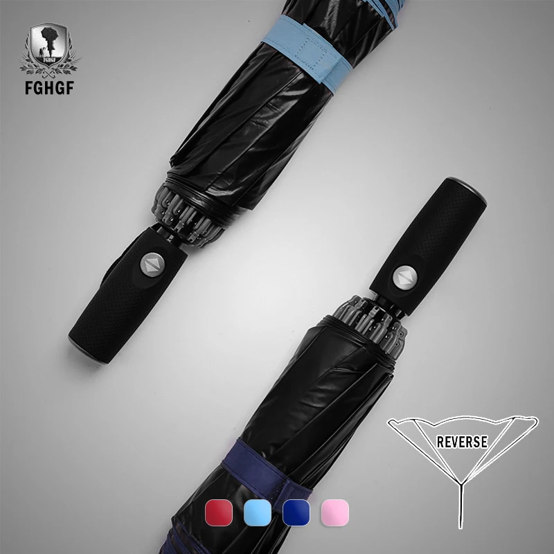 

FGHGF 8 Ribs Creative Black Coating Folding Reverse Umbrella Full Automatic Rain Windproof Inverted Wind Resistant Parasol