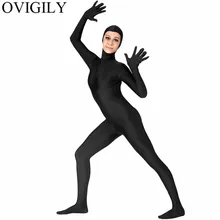OVIGILY Для женщин черный костюм Зентаи открытым лицом лайкра танец Комбинезон спандекс боди с длинным рукавом комбинезон сцене, костюмы