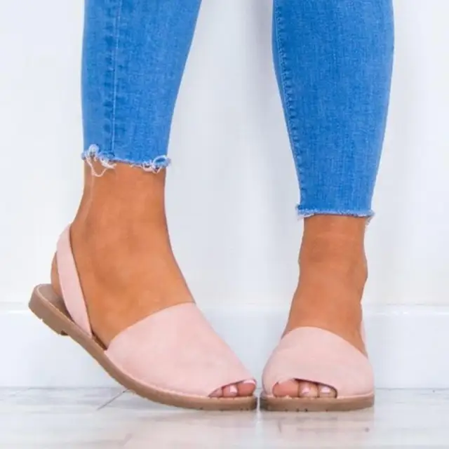 2018 New Women Summe Solid Color Flat Sandals Flat Shoes Cold Fish Mouth Shoes Bandage Sandals