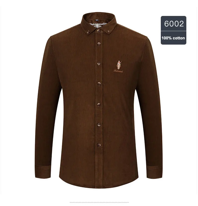 Casual Men's Standard-fit Long-Sleeve Corduroy Shirt Cotton Classic Button-Down Silhouette Embroidered Mens Dress Shirts 6001 (14)
