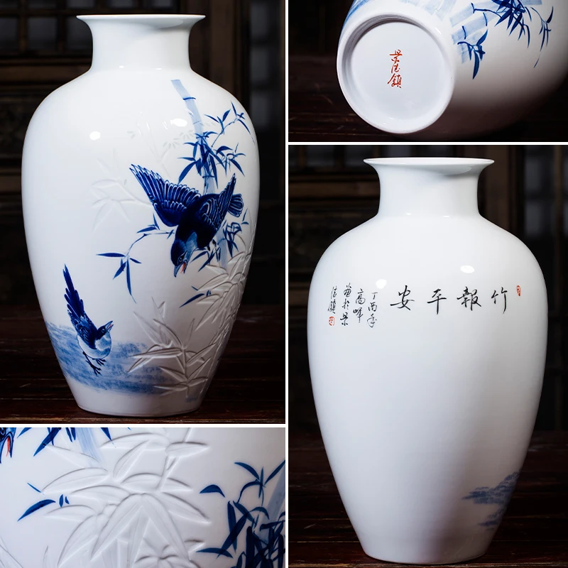 Керамические сине белые фарфоровые вазы Jingdezhen с ручной росписью цветочные