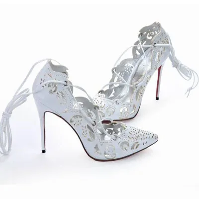 ladies white lace up pumps