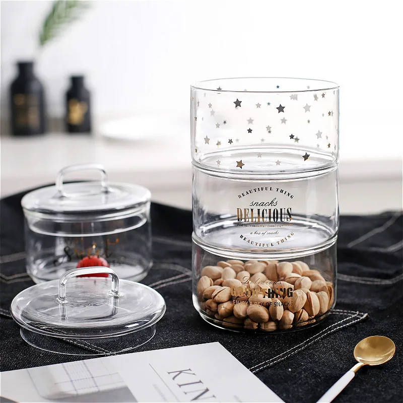 Glass Food Storage Bowl Fresh Bottle Salad Bowl Jar with Cover Cake Dried Fruit Tea Dessert Storage Can Kitchen Cereal Container