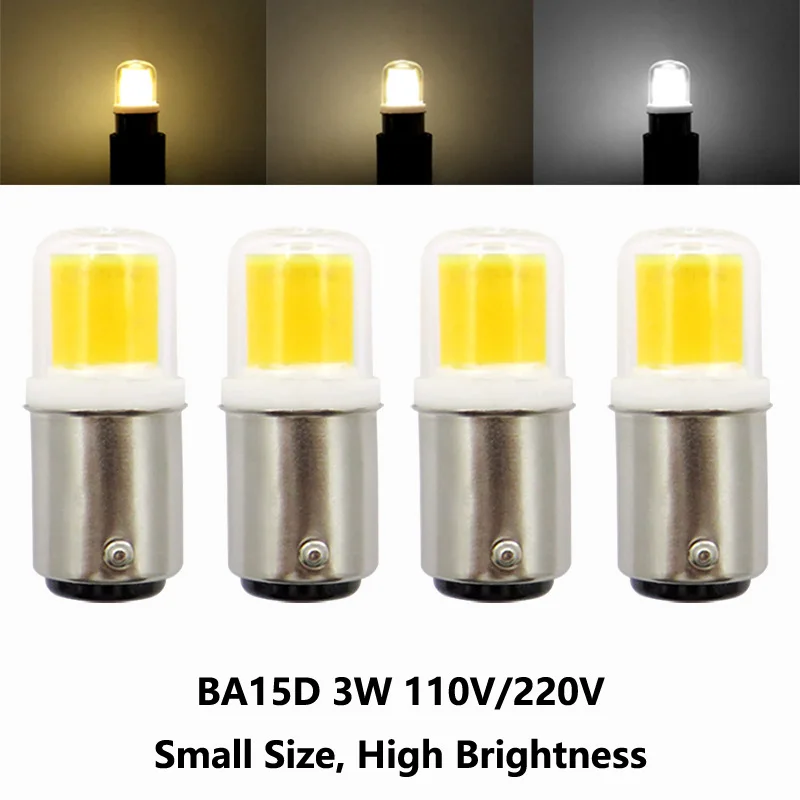 BA15D светодиодные лампы 3 W 110 V 220 V AC затемнения 300 Люмены COB led лампа белый теплый белый для люстры Швейные машины 10 шт./лот