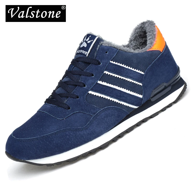 Valstone/мужские зимние кроссовки; натуральная кожа; Теплая обувь на меху; нескользящая подошва; светильник; удобная обувь на шнуровке; цвет синий, серый