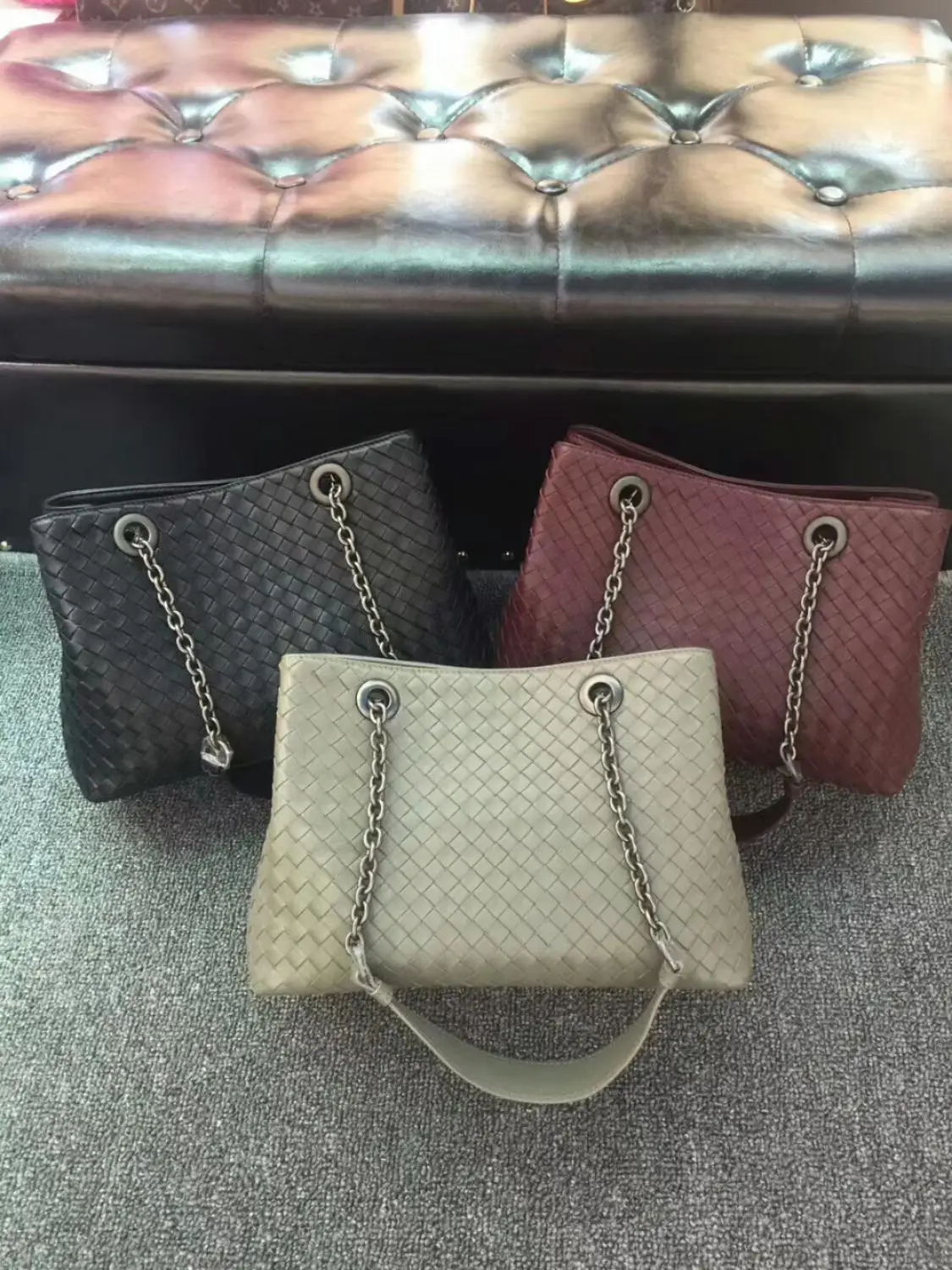 

free shipping 2019 the new style hand-made knitting genuine sheepskin leather chain shopping handbag and one shoulder bag