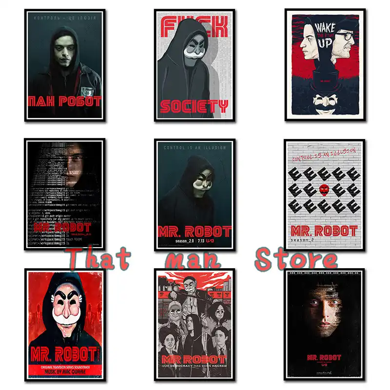 Mr ロボット映画の壁のステッカー白コート紙プリント家の装飾リビングルームの寝室バーホームアートブランド ウォール ステッカー Aliexpress