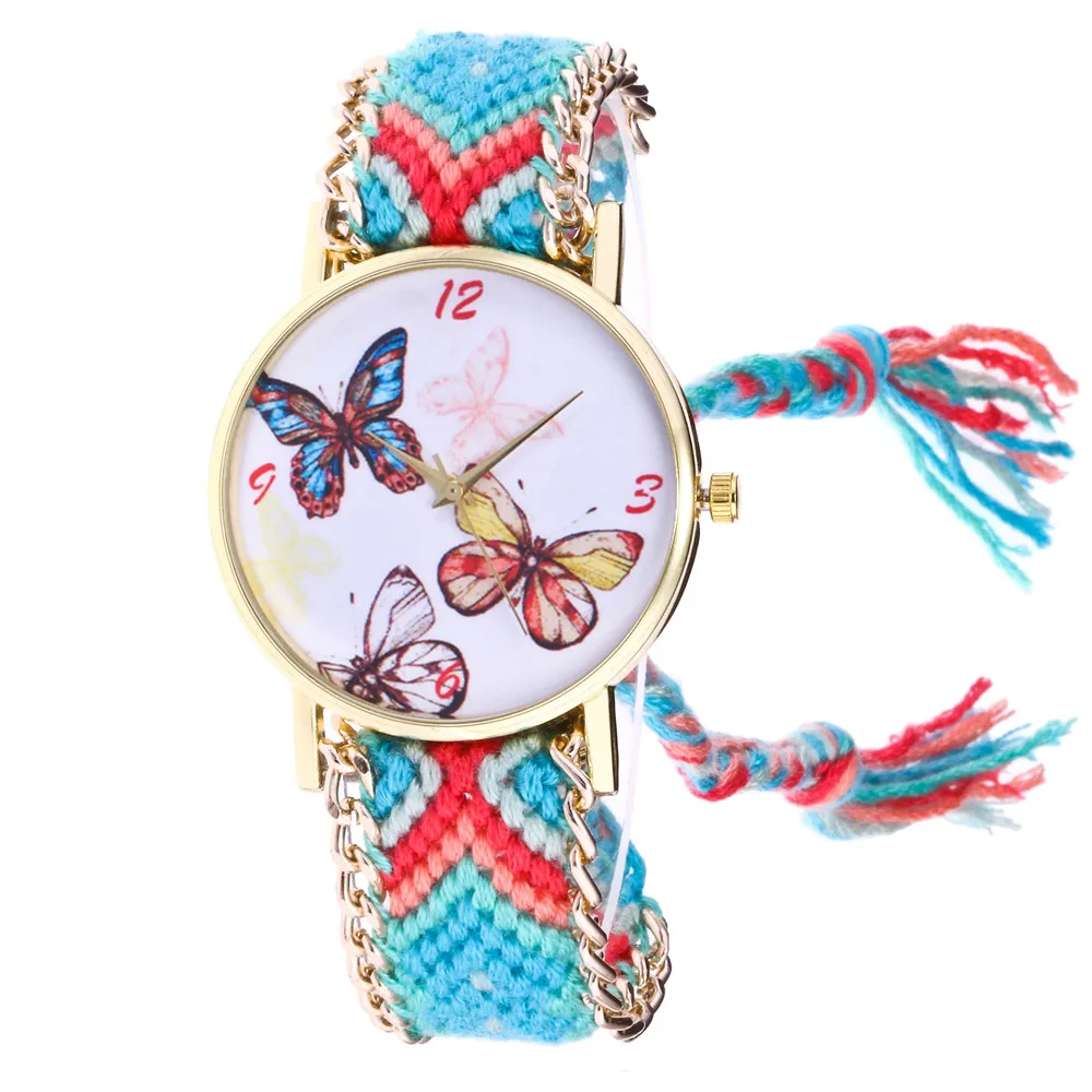 Женские часы-браслет с бабочкой, женские часы, вязанные плетеные веревки, браслет, кварцевые часы, Relogio Feminino# LR2