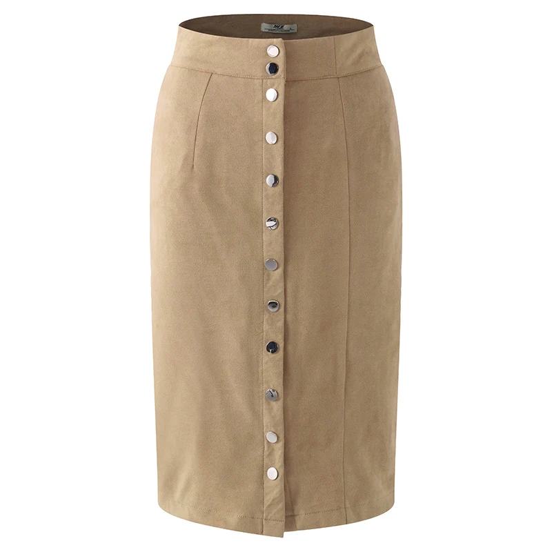 

Pencil Skirts 2019 Summer Autumn Women Vintage Elegant High Waist Buttons Skirt Casual Package Hip Office Work Female Skirt