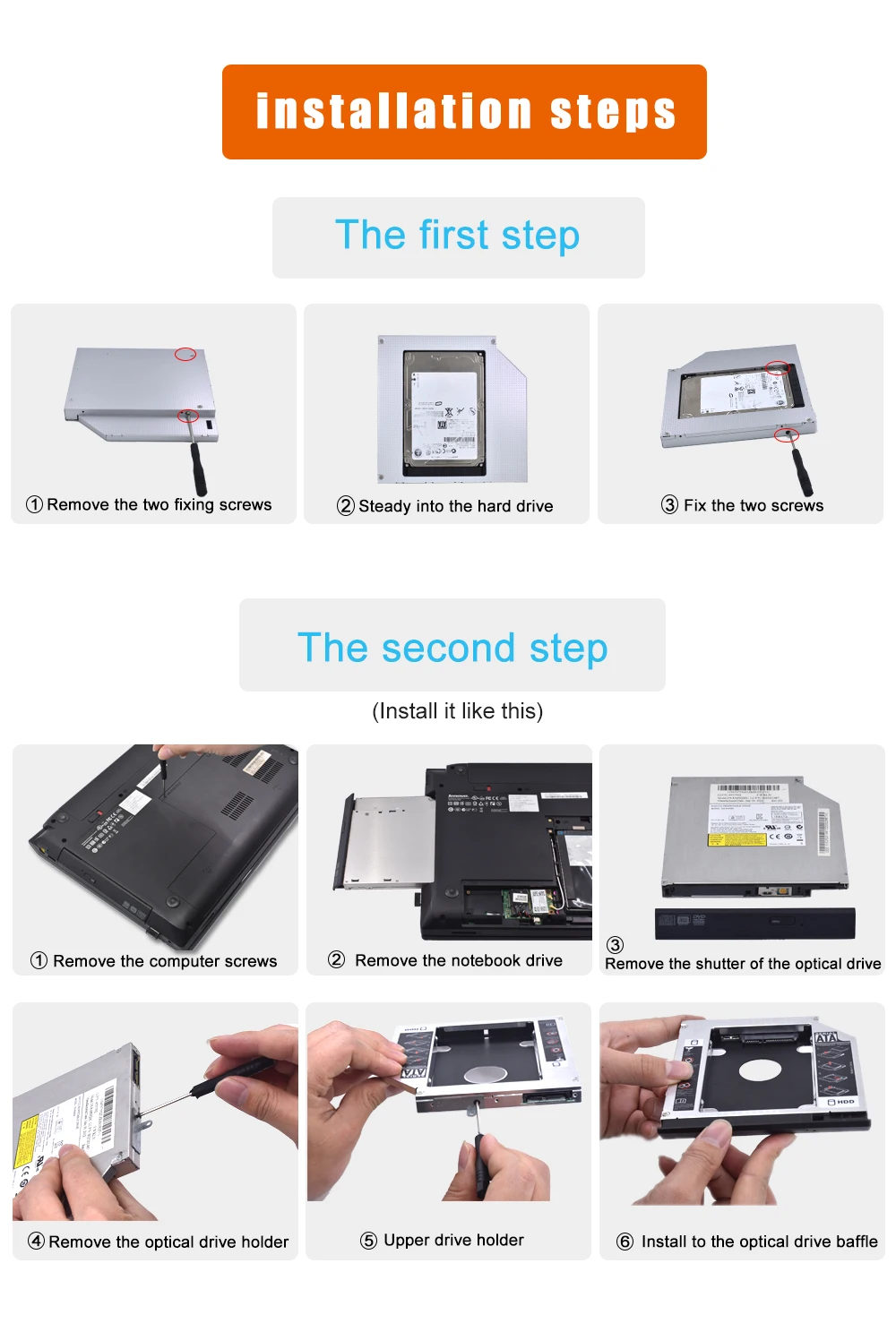 TISHRIC алюминиевый Универсальный BayIDE для SATA 3,0 2nd HDD Caddy 9,5 мм 2," SSD чехол HDD корпус для ноутбука ODD CD DVD rom Оптический