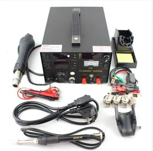 

FREE SHIPPING 220V SAIKE 909D 3 in 1 rework station with hot air gun,SMD soldering iron repair welding station