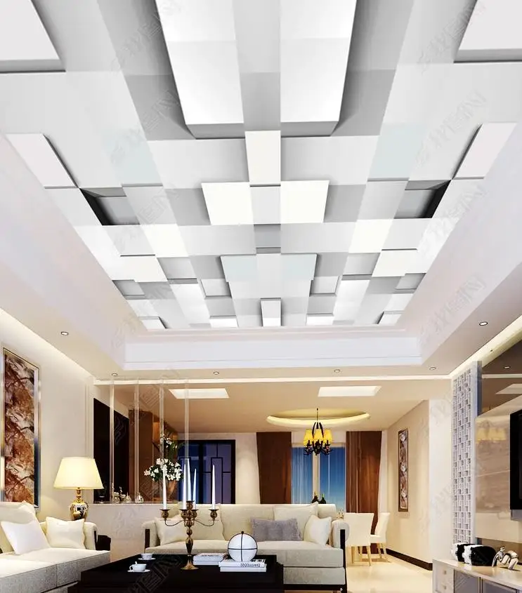 

1808 3D White Glass Brick Printing stretch ceiling film for workshop ceiling decoration