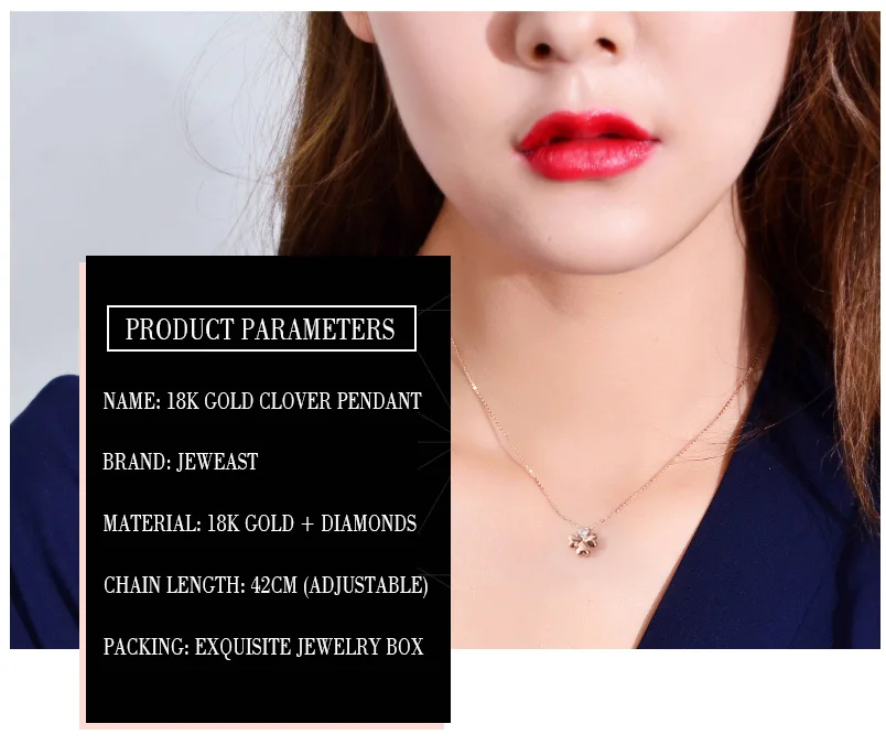 18k Gold Diamond Necklace Pendant Female Women Girl Miss Gift Chain Charm Clover Trendy Party Rose White Yellow drop shipping