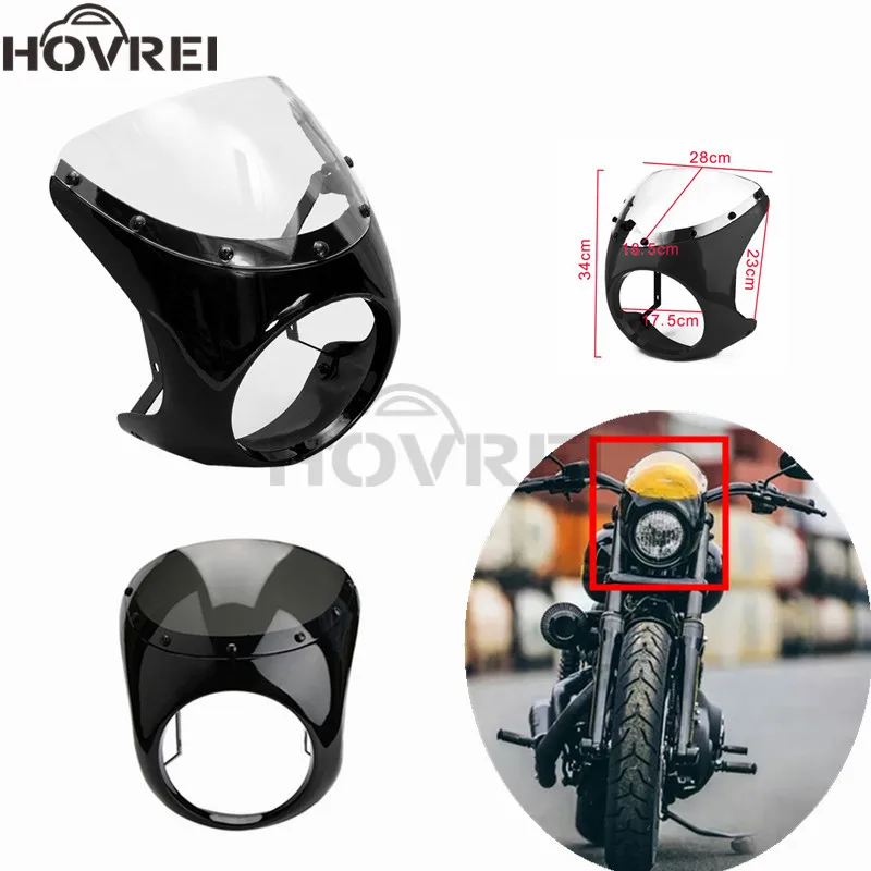 Red D DOLITY Motorcycle Front Headlight Fairing Screen Retro Cafe Racer Style Universal Windshield Fit 7 Inch Head Light 