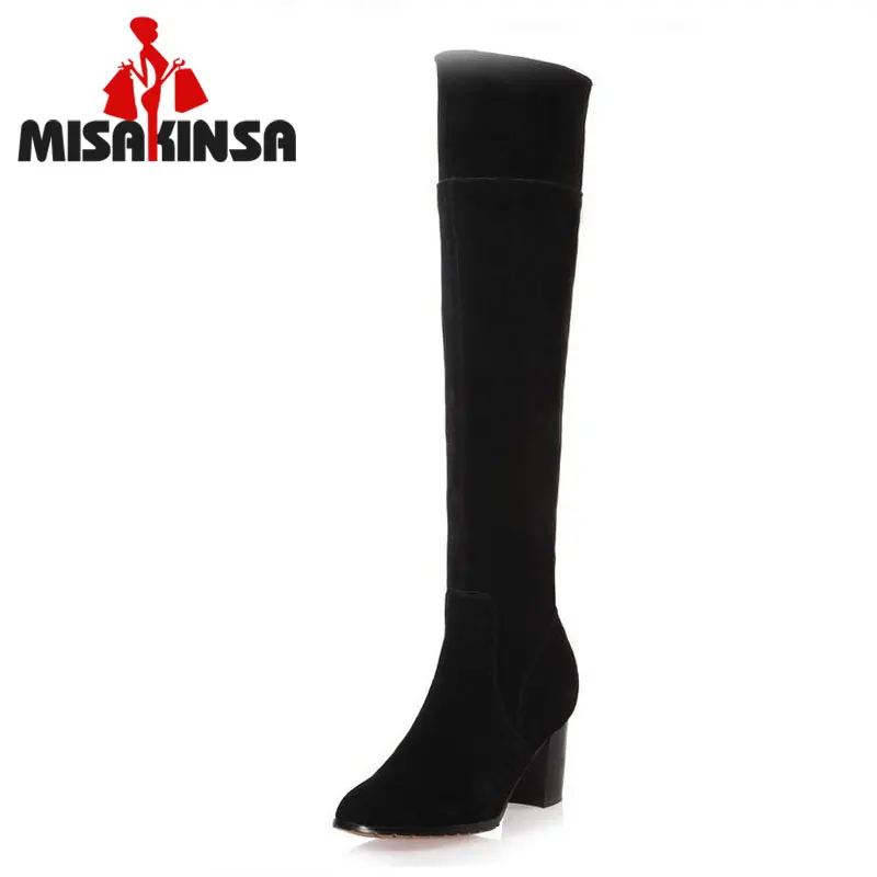 

women real genuine leather high heel over knee boots platform fashion long boot winter fur botas footwear shoe R5335 size 34-43