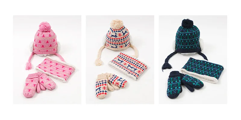 Kocotree/Детская вязаная шапочка, новая модная зимняя теплая мягкая шапка для мальчиков и девочек, шарфы для детей 4-10 лет, шапка+ шарф+ перчатка, комплект из 3 предметов