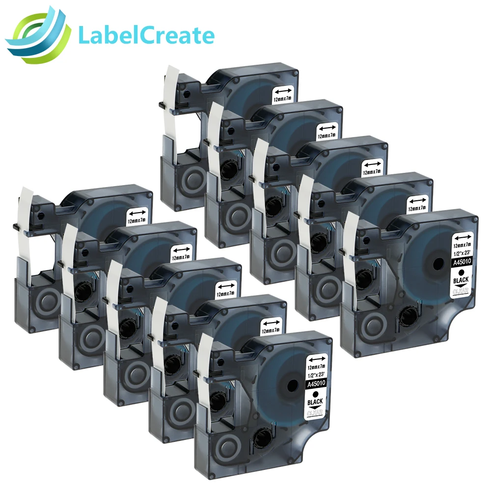 10 packs Compatible DYMO D1 Label Tape 45010 12mm*7m DYMO tape Black on