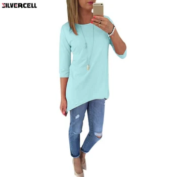 

2017 Summer Long T-Shirts Fashion Women Loose Casual Three Quarter Sleeve Tops O Neck Harajuku Tee Camisetas Mujer