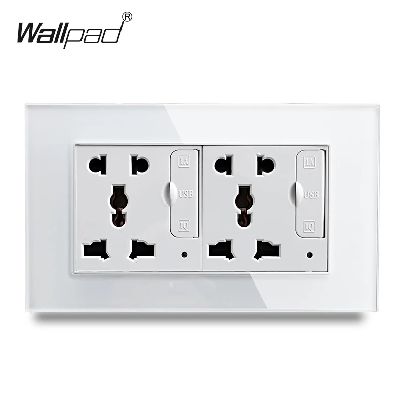 

Double Universal Socket with 4 USB Wallpad Luxury Crystal Glass Panel 110V-250V 146*86mm Socket with 3.1A Four USB Ports