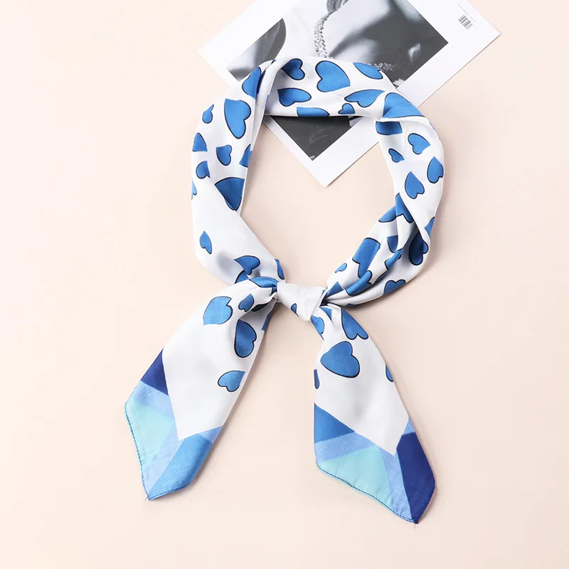 

yishine 70x70cm Women Multifunction Polyester Silk Scarf Sweet Heart Prints Satin Small Square Wraps Scarves Shawl 2018 Spring