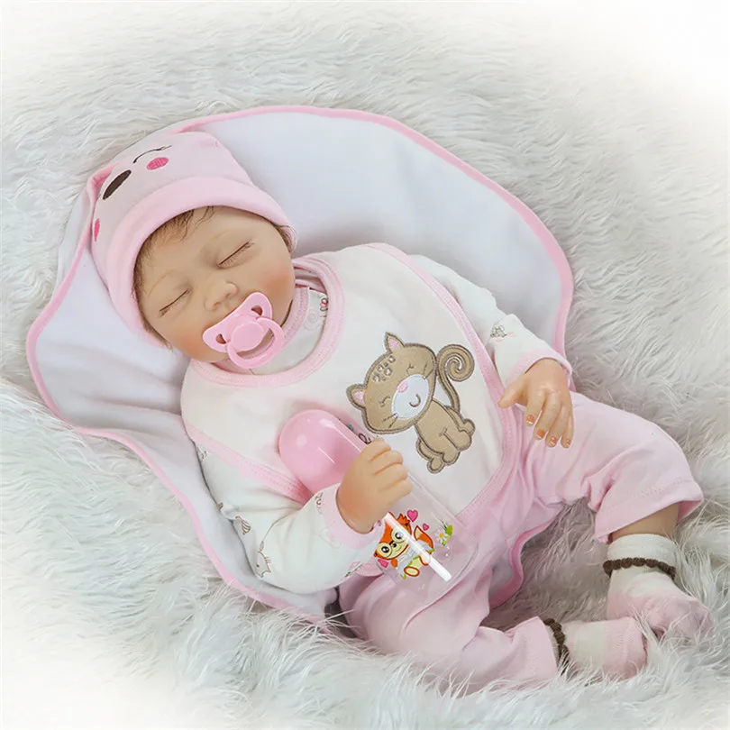 

Sleeping Silicone Newborn Dolls With Pacifier Bottle Alive Real Touch Bonecas Imported Rooted Mohair Hair Collection Reborn Toys