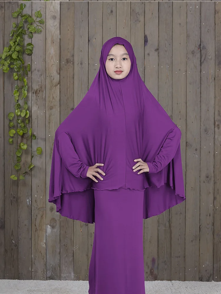 Традиционный Абаи хиджаб, одежда для девочек из двух частей, мусульманской молитвы одежда паранджи однотонная одежда большой Абаи s мусульманская одежда