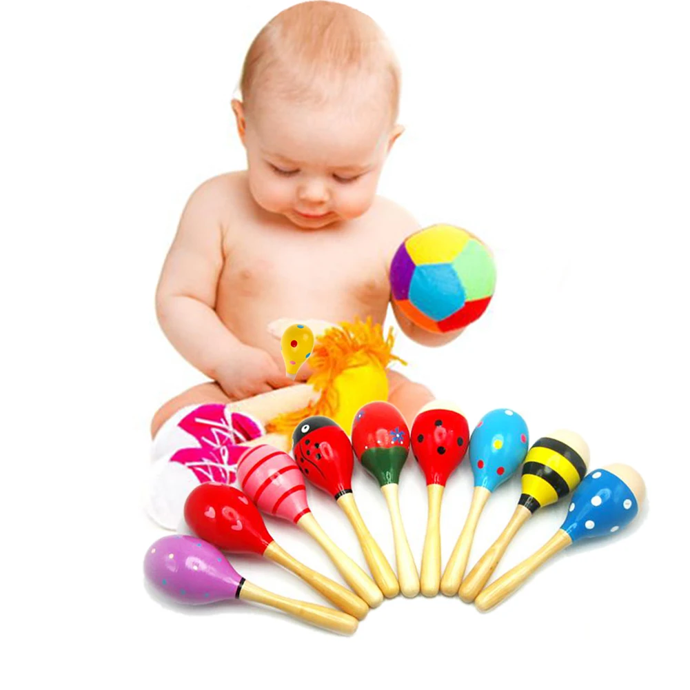 1 Pcs Colorful Baby Wooden Toys Sand Hammer Child Kids Sound Music Toddlers Rattles Toys Early