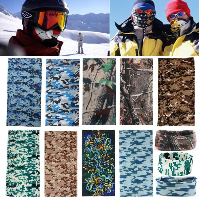 Разноцветный Камуфляжный походный шарф, бандана, маска для лица, шейный снуд для улицы, для кемпинга, велоспорта, полиэфирное волокно, камуфляжный шарф