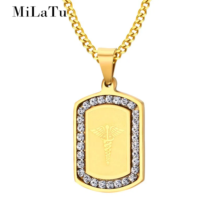 MiLaTu Men Star of life Medical Necklaces & Pendants Stainless Steel CZ