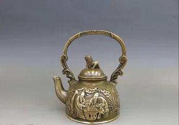 

Elaborate Chinese Copper Two Old Man chess water teapot