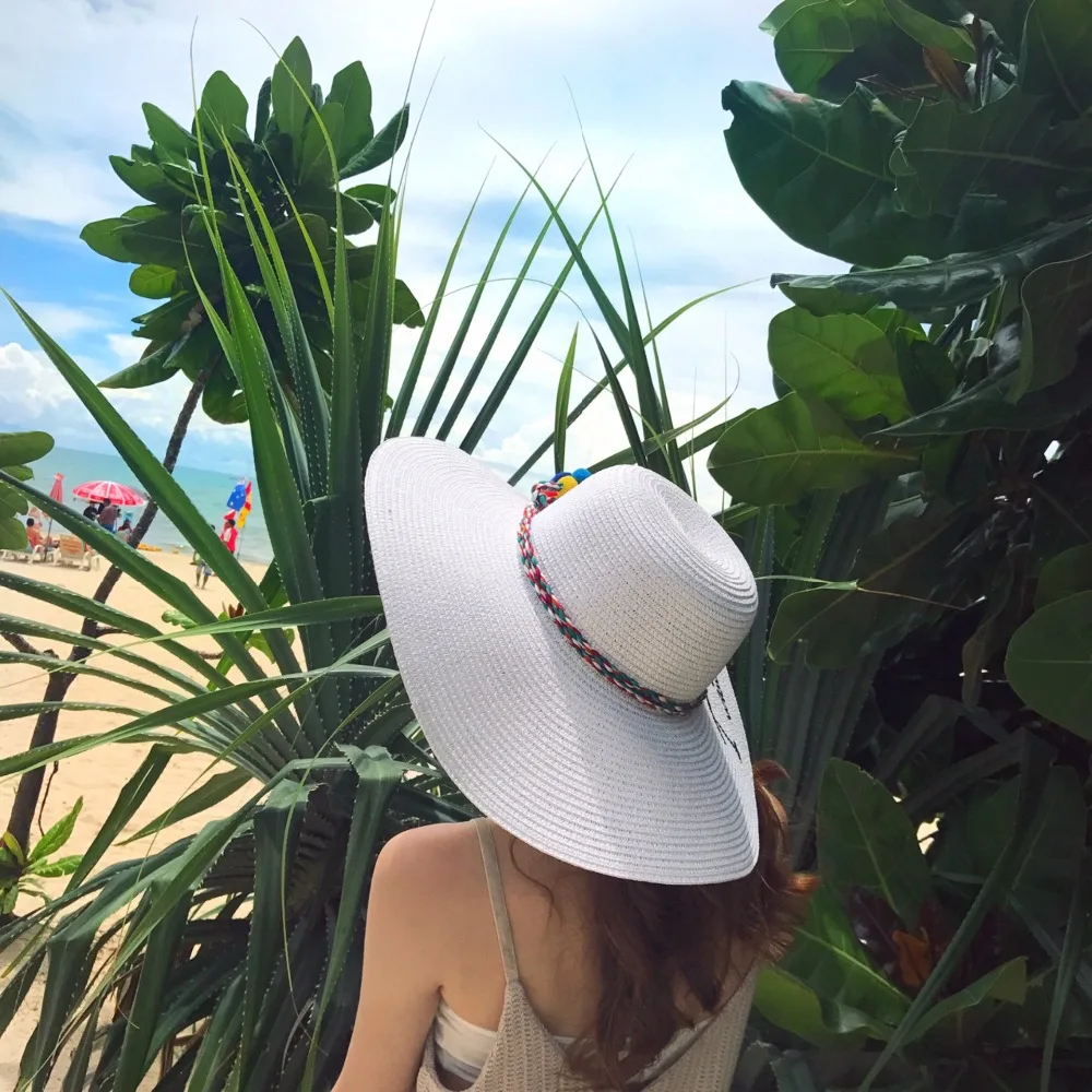 جديد أريد لرؤية البحر التطريز واسعة حافة السيدات الصيف القش الشمس قبعة الشاطئ الشمس قبعات