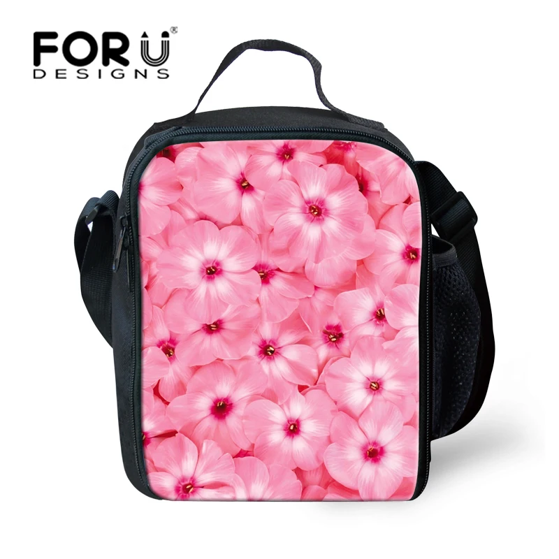 FORUDESIGNS Pink Women Flower Rose Lunch Bag Small Highschool Girls