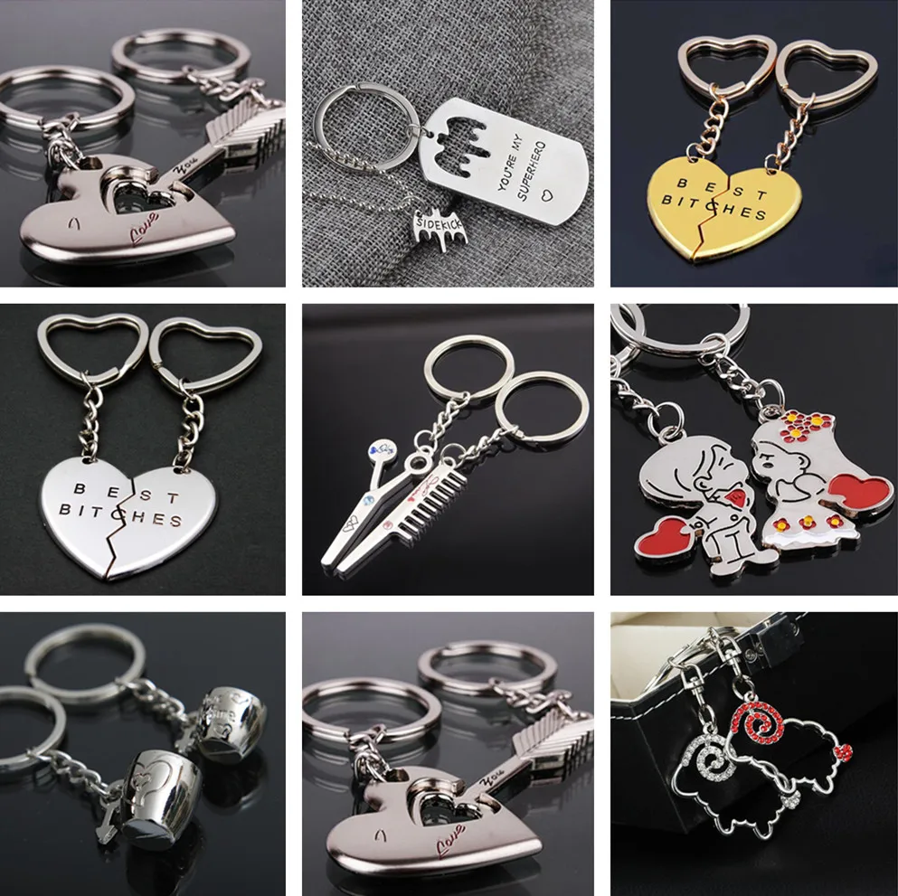 Fashion Heart Key Ring Silver Color Lovers Love Key Chain 1 Pair Couple I Love You Letter Keychain Valentine