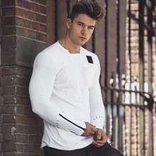 Бренд Бег футболка Для мужчин тонкий Рубашки для мальчиков Мужской Топ тренажерные залы бодибилдинг с длинным рукавом личность футболка спортивная одежда черный, белый цвет