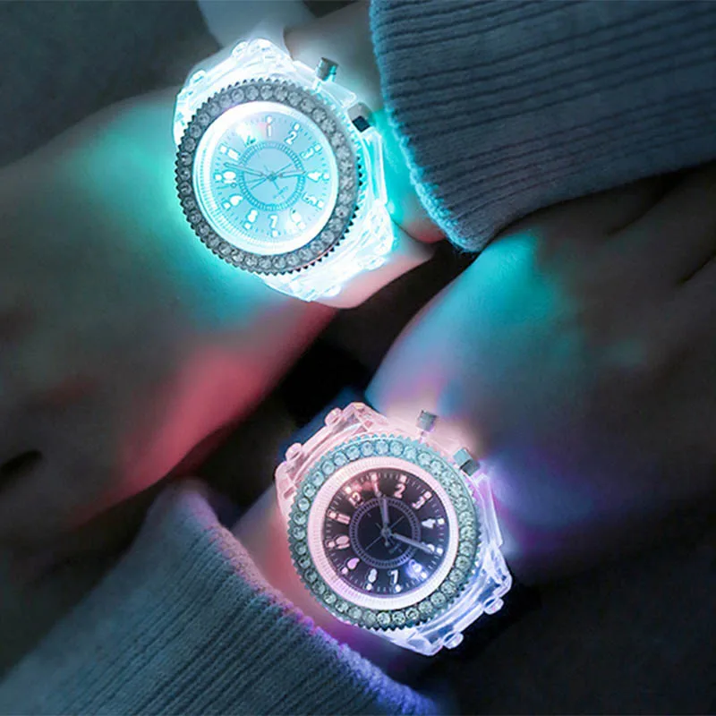 

Quartz Wrist Watch LED Luminous Clear Rubber Case Silicone Band Casual Watches Fashion Gift M8694
