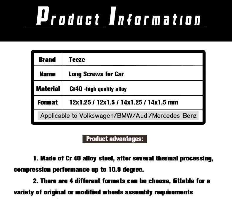 TEEZE-(5 шт.) Аксессуары для автомобильных шин длинные болты M14x1.5 M14x1.25 M12x1.5 M12x1.25 для Octavia Focus 10,9 сплав