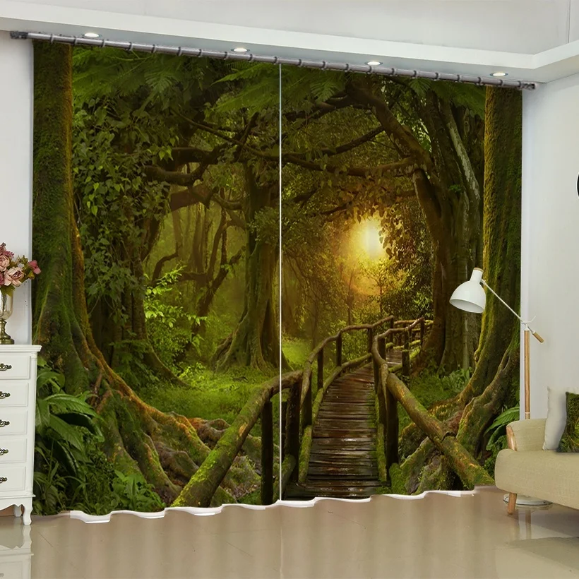 Birch Tree Palm Tree 3d Scenery Curtains Blackout Darkening Drapes