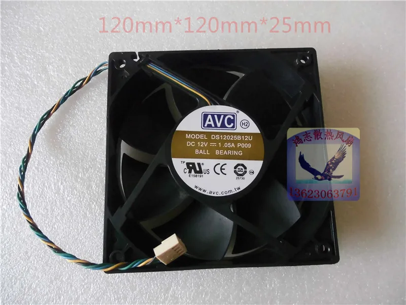 

AVC DS12025B12U 12CM 12025 12V 1.05A 120*120*25MM four pin PWM intelligent speed fan