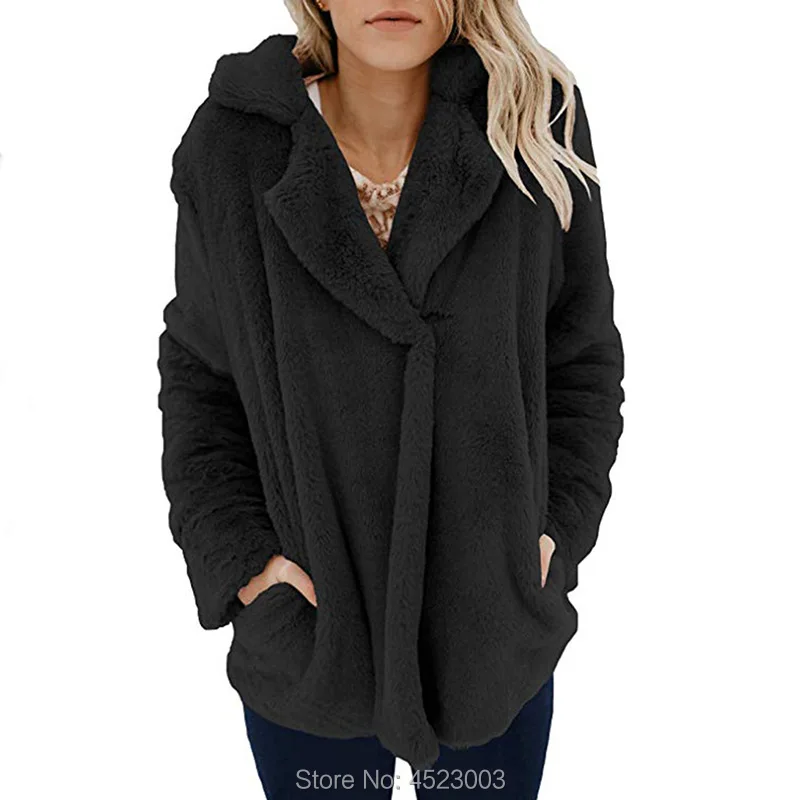 Женское зимнее теплое пальто из искусственного меха, толстовки, одноцветная длинная куртка с капюшоном, верхняя одежда, пальто
