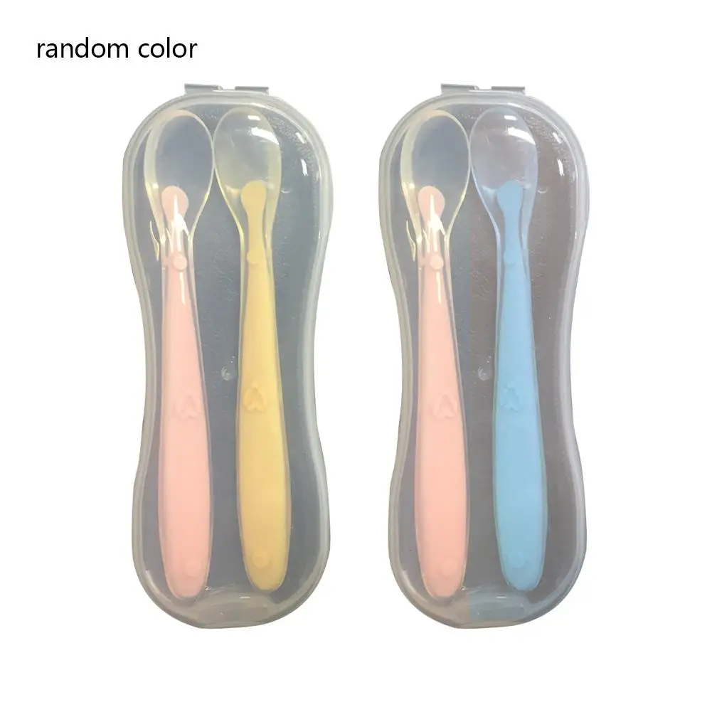 

2PCS Baby Girls And Bpys Solid Color Silicone Non-sticky Feeding Spoon Mummy Safe Soft Feeding Baby Eating Soft Patchwork Spoon