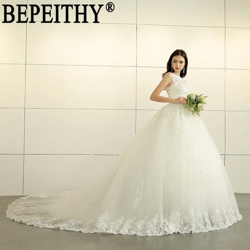 BEPEITHY Vestido de noiva элегантные кружева бусины с круглым вырезом элегантный длинный шлейф свадебное платье 2019 новое поступление