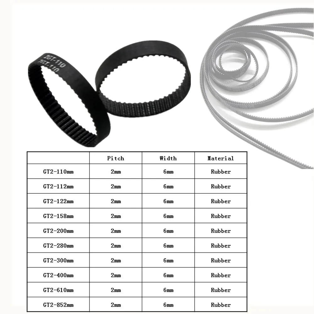 GT2 courroie synchrone//dent/ée 2GT-6 largeur 6mm 2 pi/èces 80mm pas 2mm