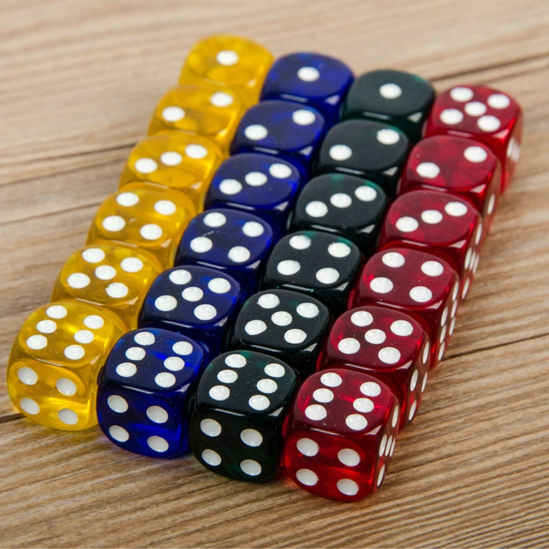

24Pcs Set 16MM Rounded Corners Four-Color Transparent Dice (Transparent Blue, Green, Yellow, Red All 6)