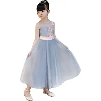 

New Children Girls Mesh Floral Sleeveless Princess Dress Baby Girl Clothing Vestidos Kids Dresses For Girls Wedding Party F151