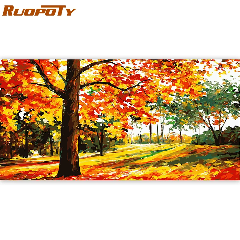 

RUOPOTY 60x120cm Frame Red Forest DIY Painting By Numbers Kits Modern Home Wall Art Canvas Painting Acrylic For Living Room Arts