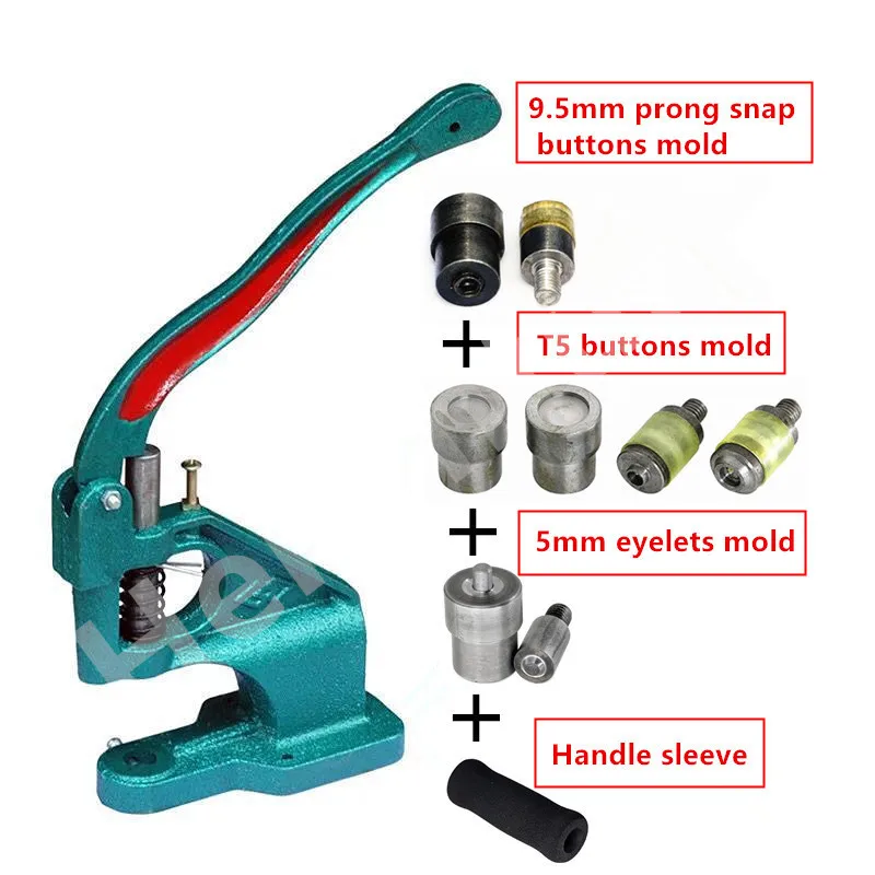 1 шт. инструмент для заклепок+ 1 набор 5 мм люверсов форма для инструментов+ 1 Набор 9,5 мм зубчатый пресс для пуговиц+ 1 набор пресс для пуговиц+ 1 перчатка