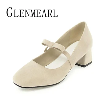 

Suede Women High Heels Pumps Shoes Fashion Brand Black Spring Thick Heels Single Ladies Heels Wedding Pumps Shoes Plus Size 34-4