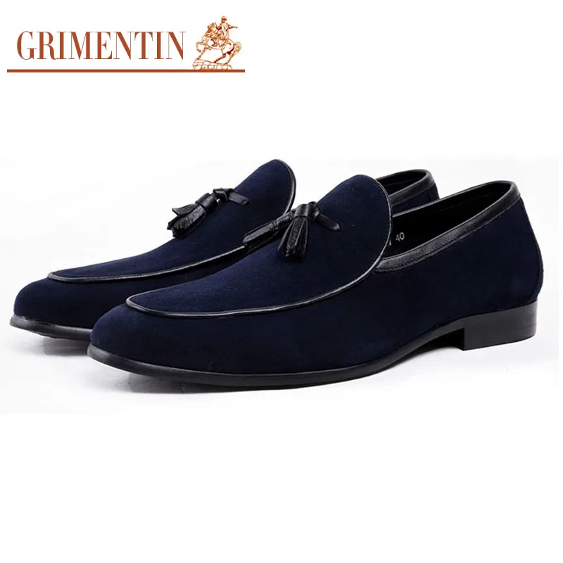 

Grimentin mens loafers shoes blue fashion business male casual suede leather shoes for men