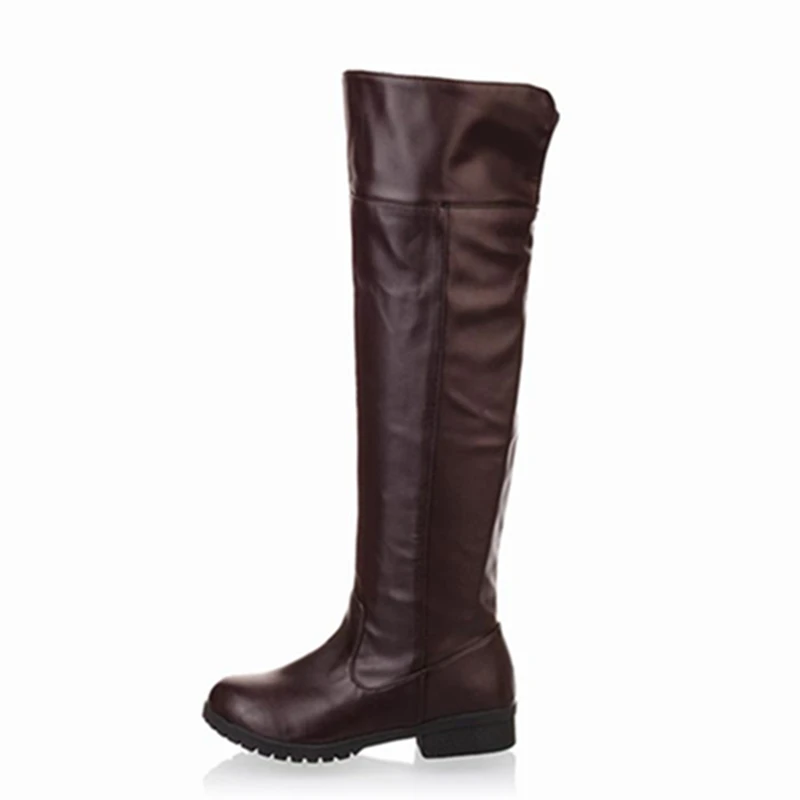 

Hot Sale 2017 Winter Riding Knight Shoes Woman Round Toe Chunky Heels Buckle Vintage Over The Knee Boots Plus Size